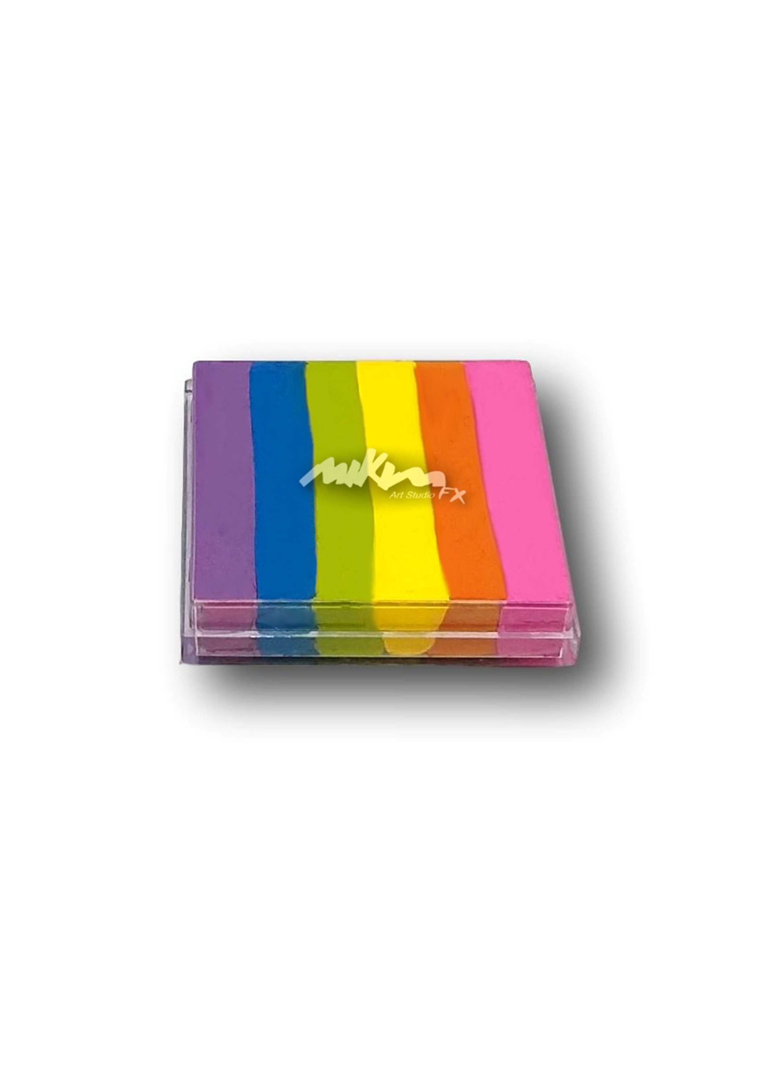 Splitstroke splitcake onestroke AQ Schmink regenboog MiKimFX BV uit Wielsbeke Ateljee G Kindergrime Glittertattoos Workshop Webshop uit Dendermonde