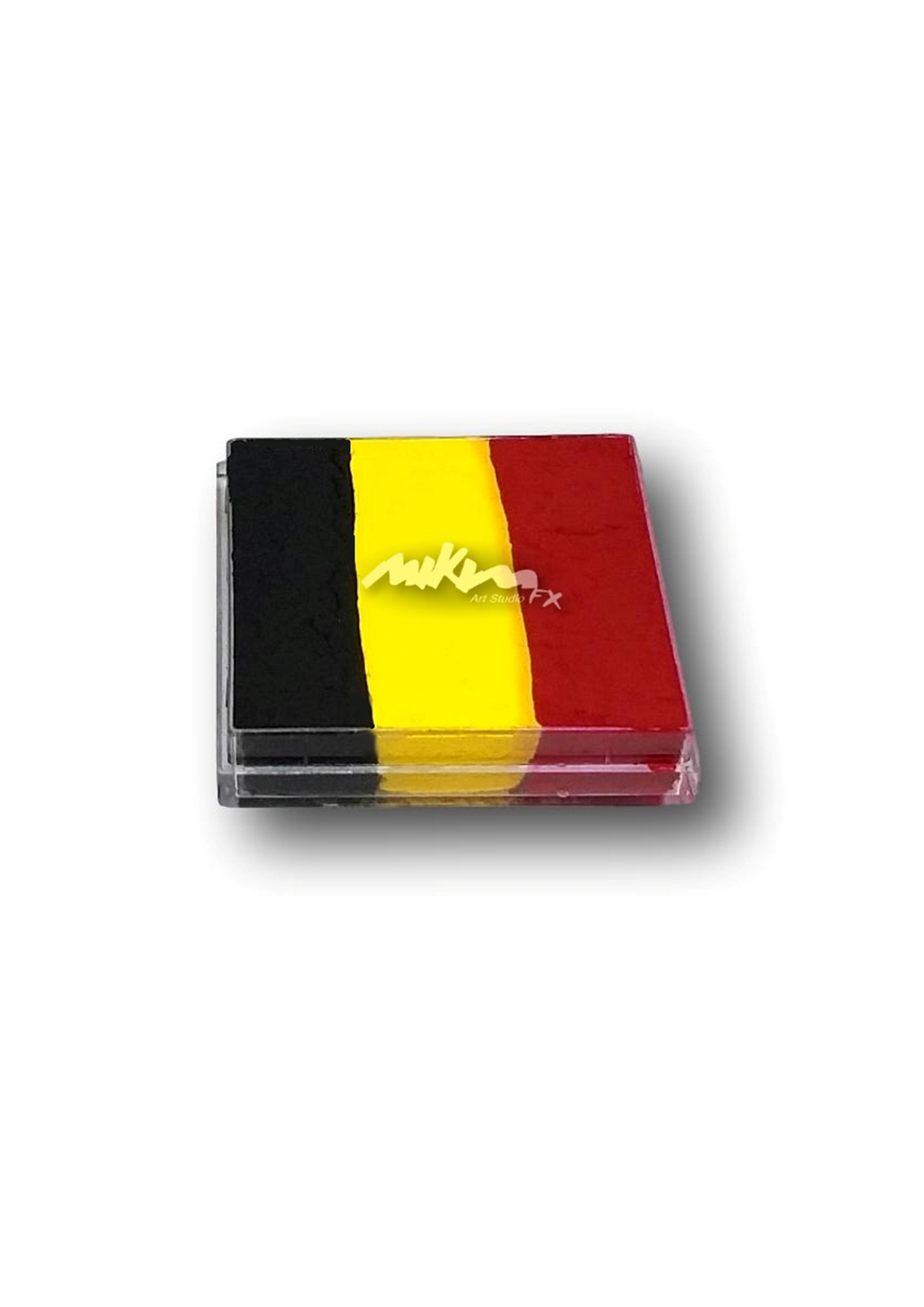 Splitstroke splitcake onestroke AQ Schmink België Belgische vlag MiKimFX BV uit Wielsbeke Ateljee G Kindergrime Glittertattoos Workshop Webshop uit Dendermonde
